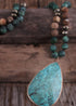 Boho Necklace, RH India Agated Green Oval Natural Stone